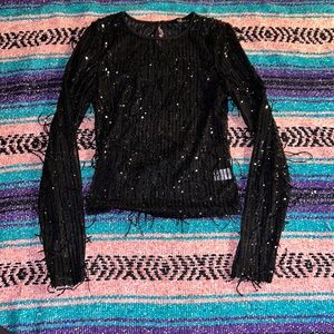 Akira Sparkly Fringe Sheer Long Sleeve. Stretchable.No visible flaws.Sleeve 24”